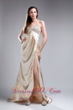 Champagne Prom Evening Dress Beaded Sweetheart Train
