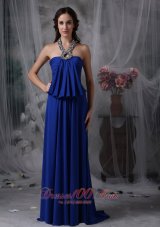 Royal Blue Halter Prom Evening Dress Beaded Train