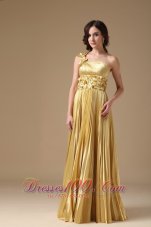 Evening Dress Empire Elastic Satin Hand Made Flowers Pleat