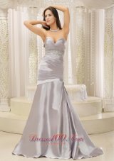 Satin and Ruched Bodice Beaded Decorate Waist Prom Dress