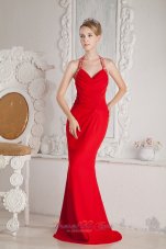 Fashion Mermaid Halter Ruch Beading Prom Dress Chiffon