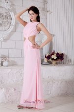 Fashion Pink Prom Dress Empire Bateau Chiffon