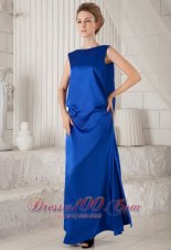 Blue Column Bateau Woven Satin Prom Dress Discount