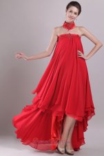 Red Strapless High-low Chiffon Embroidery Prom Dress