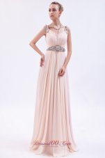 Pink Empire Straps Prom Dress Chiffon Beading Brush