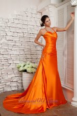 Orange Red A-line Straps Prom Evening Dress Elastic Woven