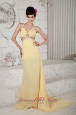 Fashion Light Yellow Empire Evening Dress Straps Chiffon