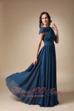 Navy Blue Empire Ruch Chiffon Prom Evening Dress