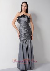 Custom Grey Column Strapless Floral Bridesmaid Dress Taffeta