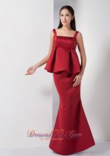 Super Hot Wine Red Mermaid Straps Bridesmaid Dress Satin