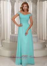 Apple Green Blue Ruched Bodice Custom Prom Dress Beading