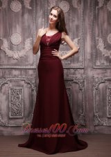 Burgundy Column V-neck Brush Chiffon Prom Evening Dress