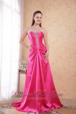 Pink Empire Sweetheart Sweep Taffeta Beading Prom Evening Dress