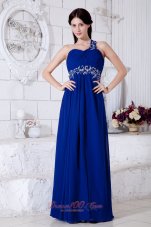 Royal Blue One Shoulder Appliques Prom Evening Dress