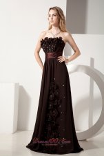 Brown Column Hand Made Flowers Beading Evening Dress