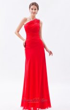 2013 Red Column One Shoulder Beading Prom Dress