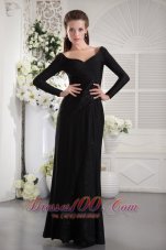 Long Sleeves V neck Black Mother of the Bride Dress