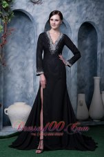 High Slit Mother Of The Bride Dress V-neck Beading