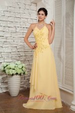 Halter Appliques Brush Train Layers Evening Dress