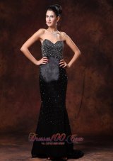 Brush Black Prom Celebrity Dress with Beads Decorate
