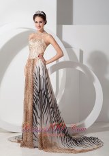 Zebra and Leopard Printing Prom Celebrity Gown with Court Train