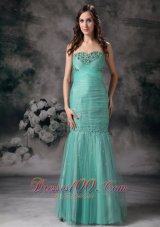Organza Sweetheart Mermaid Turquoise Beaded Prom Dress