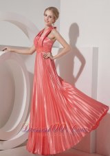 Pleated Watermelon Halter Evening Dress 2013