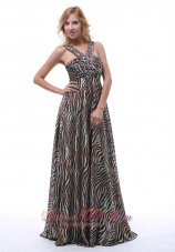 V-neck Zebra Printing Prom Evening Dress Beaded