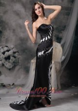 Column Brush Black Zebra Prom Celebrity Dress with Beading