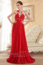 Sexy Red Prom Dress Floral Beaded Scoop Neck