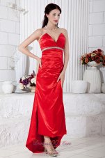 Flirty Red Taffeta Sweetheart Hi-low Prom Dress High Waist