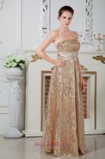 Banded Waist Champagne Sequin Prom Dress with Bowknot