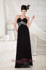 Black Halter Evening Dress Chiffon Beading Open Back