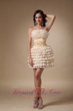 Champagne Strapless Short Beading Layered Cocktail Dress