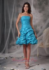 Aqua Blue Cocktail Dress Bubbled Taffeta Mini-length