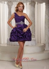 Eggplant Purple One Shoulder Pick-ups Prom Graduation Dress