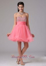 Sweetheart Beaded Watermelon Red Organza Cocktail Dress