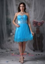 Sky Blue Cocktail Dress Sweetheart Organza Beading Mini-length