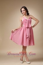 Rose Pink Spaghetti Straps Knee-length Chiffon Cocktail Dress