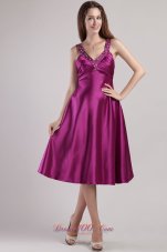 V-neck Ankle-length Beading Prom Pageant Dress