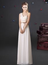 Fine Empire Dama Dress for Quinceanera White One Shoulder Chiffon Sleeveless Floor Length Lace Up