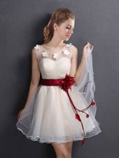 Scoop Sleeveless Appliques and Hand Made Flower Lace Up Court Dresses for Sweet 16