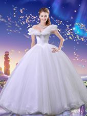 Cinderella White Lace Up Off The Shoulder Beading and Bowknot Sweet 16 Dress Tulle Sleeveless