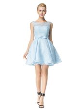 Lovely A-line Party Dress for Girls Light Blue Scoop Lace Sleeveless Mini Length Zipper