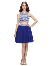 Scoop Royal Blue Sleeveless Knee Length Beading Backless