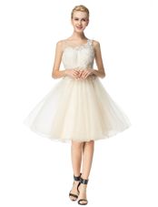 Scoop Sleeveless Zipper Homecoming Dress Champagne Organza