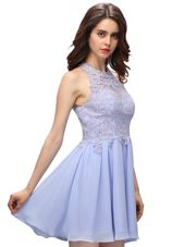 Column/Sheath Teens Party Dress Lavender Halter Top Chiffon Sleeveless Mini Length Zipper