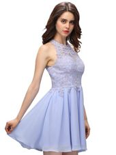 Column/Sheath Teens Party Dress Lavender Halter Top Chiffon Sleeveless Mini Length Zipper