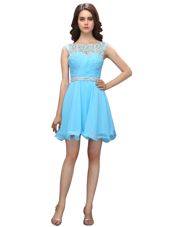 Baby Blue Bateau Neckline Beading and Ruching Evening Dress Sleeveless Zipper