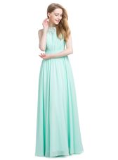 Ideal Turquoise Sleeveless Appliques Floor Length Prom Party Dress